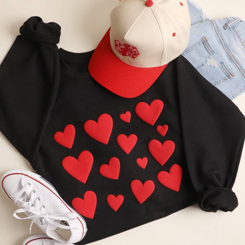 Red Puffy Heart Pattern Heavyweight Sweatshirt