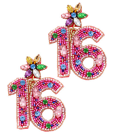 Pink/Multicolor Beaded Birthday Age Earrings