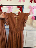 Zip-up ruffle sleeve dress burnt orange