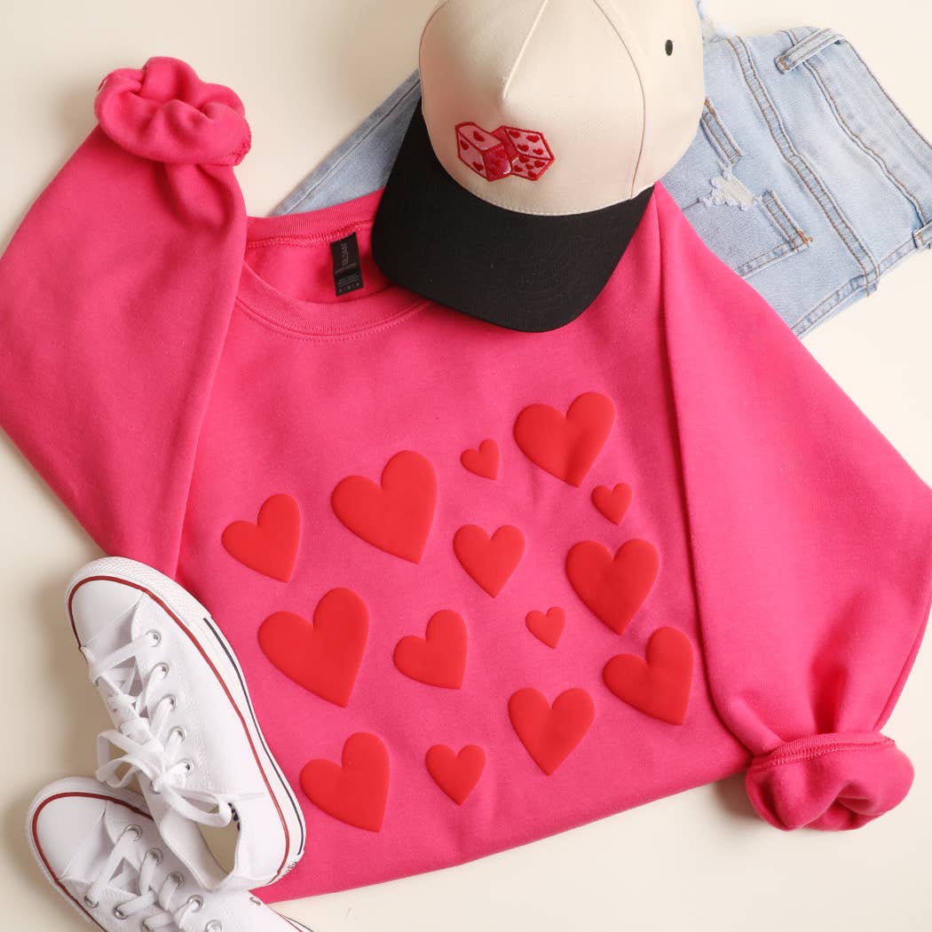 Red Puffy Heart Pattern Heavyweight Sweatshirt