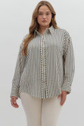 Navy Textured striped pattern long sleeve button down collar shirt