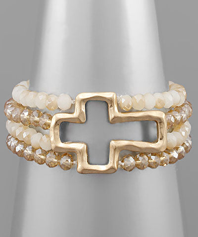 4 Strand Beaded Cross Bracelet