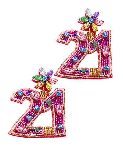 Pink/Multicolor Beaded Birthday Age Earrings