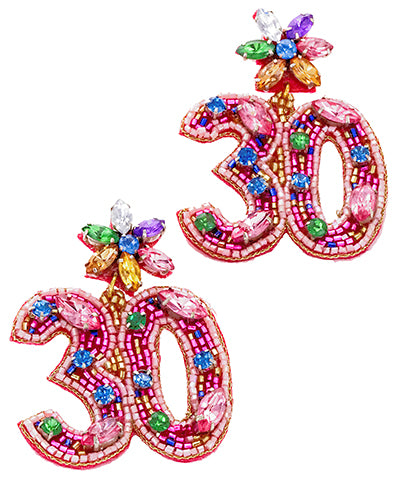 Pink/Multicolor Beaded Birthday Age Earrings
