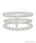 3 Stack Cross Solid Metal Beaded Bracelet