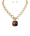 Squared Stone Pendant Tortoise Necklace