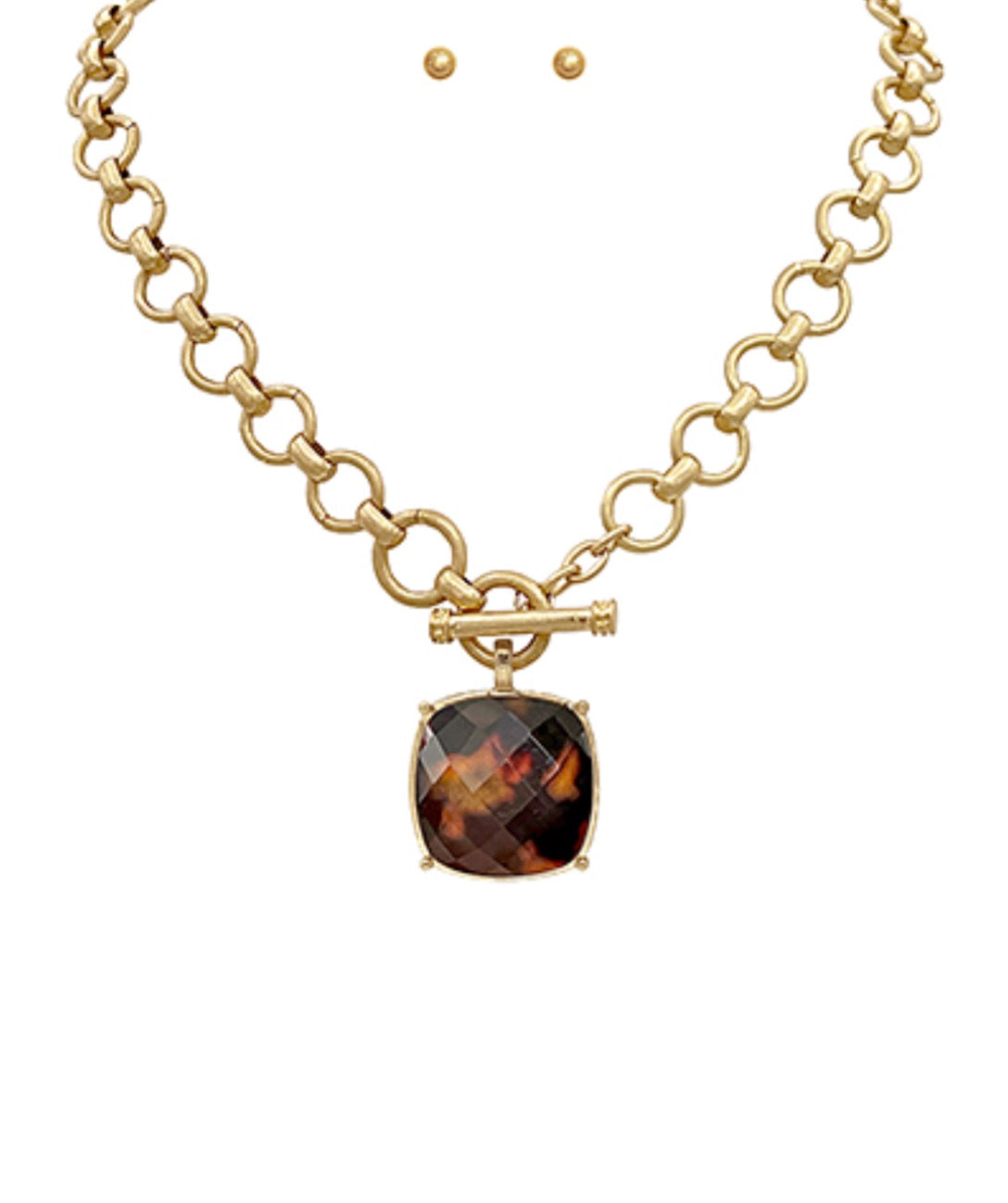 Squared Stone Pendant Tortoise Necklace