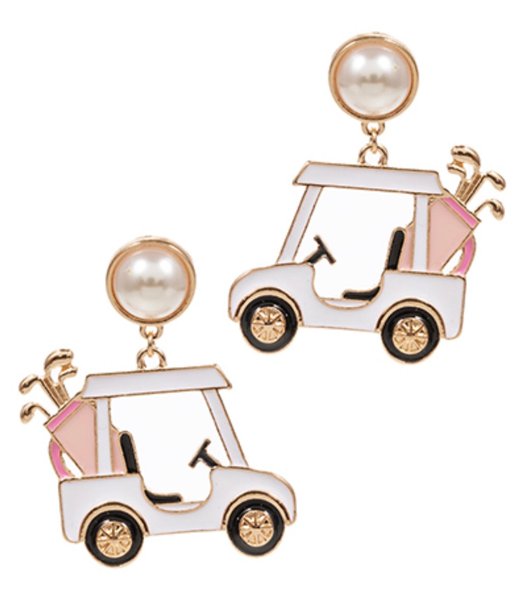 White Golf Cart Earring