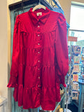 Red Rhinestone Button Down Shirt Dress