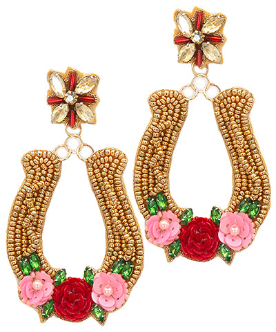 Beaded Horseshoe & Flower Earring