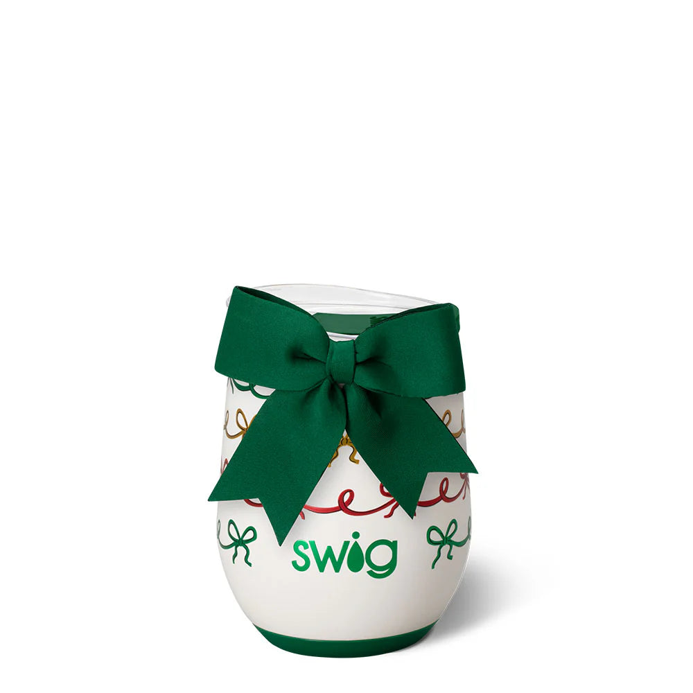 Christmas Bows Stemless Wine 12oz