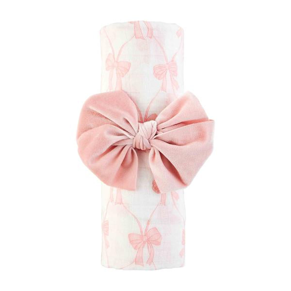 Baby BOW SWADDLE AND HEADBAND SET