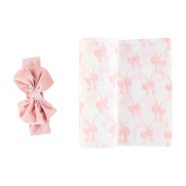 Baby BOW SWADDLE AND HEADBAND SET