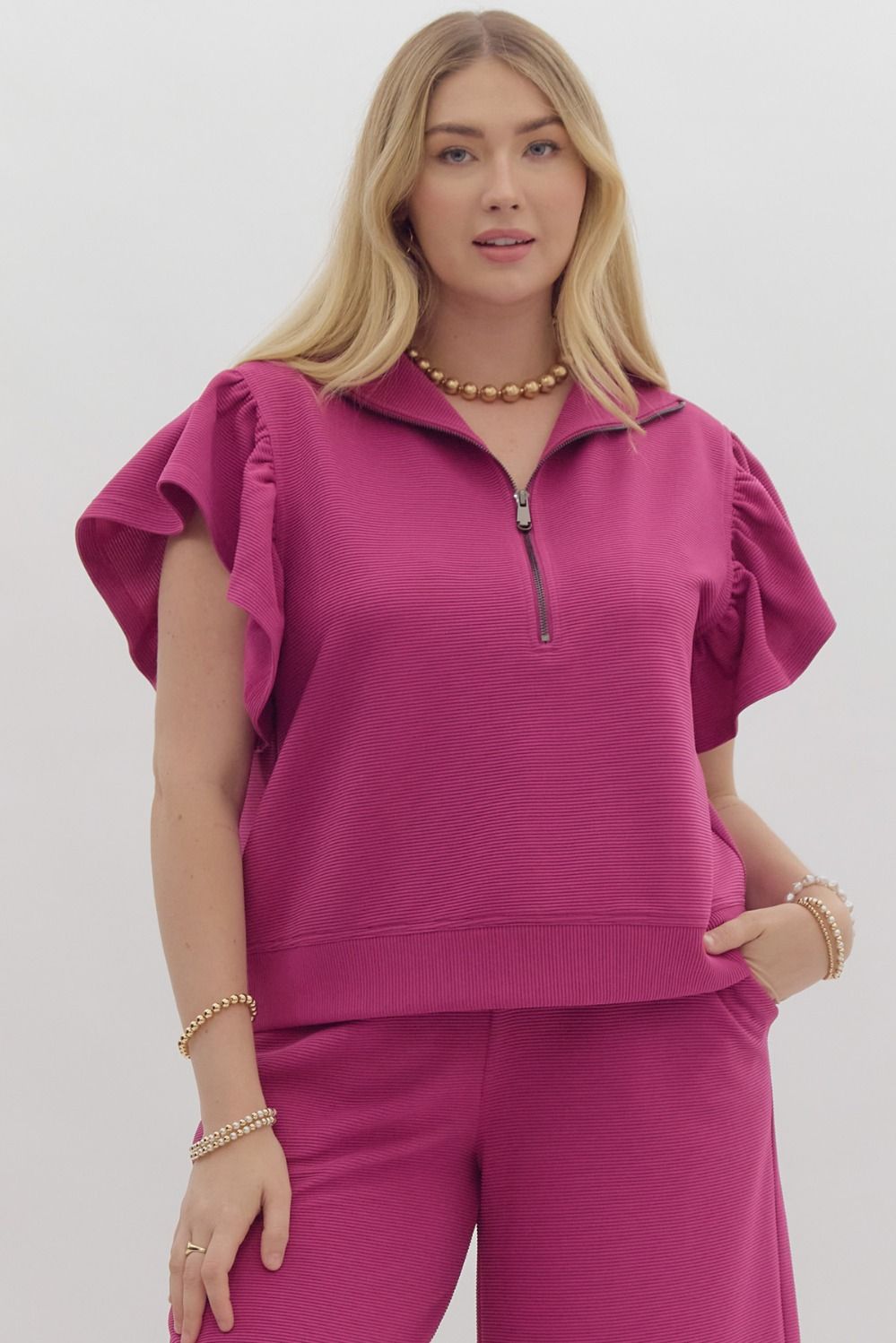 Magenta Ruffle Sleeve Set