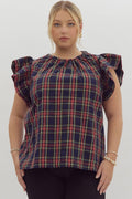 Plaid Ruffle Short Sleeve Top