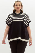 Striped off shoulder oversized sweater knit pullover
