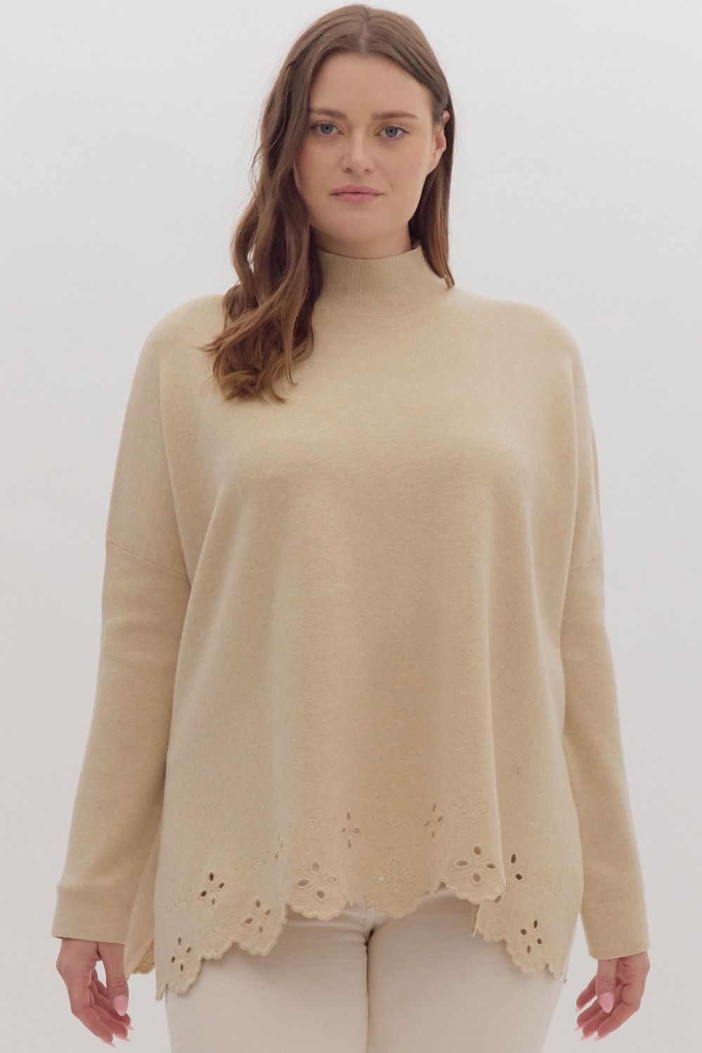 Solid mock neck long sleeved oversize sweater knit pullover