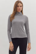 Grey Solid long sleeve ribbed sweater knit top