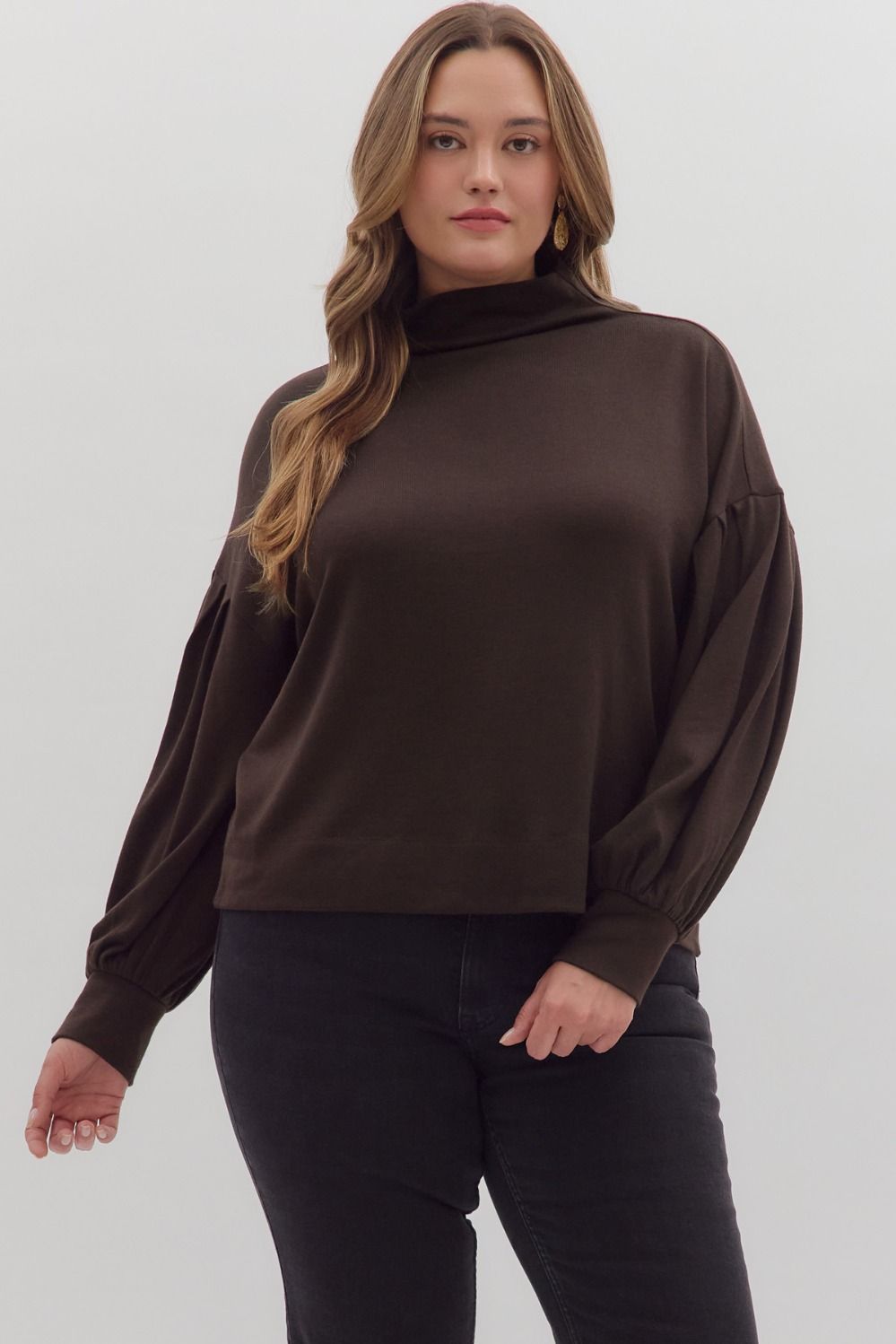 Solid long sleeve mock neck knit top