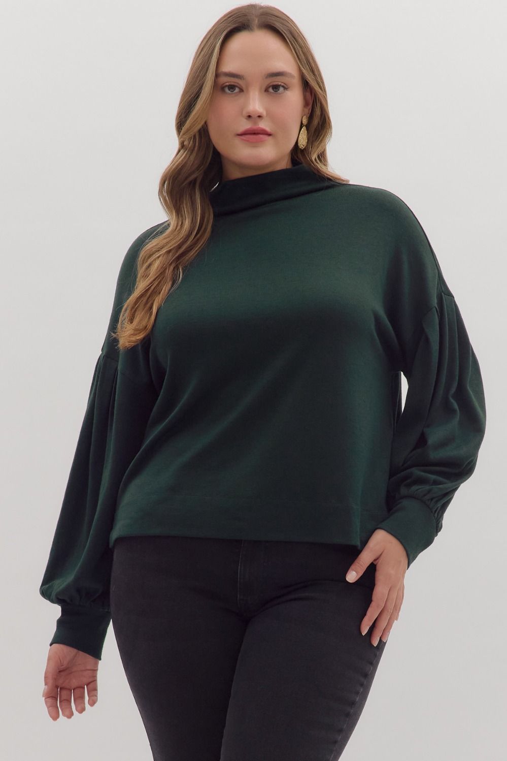 Solid long sleeve mock neck knit top