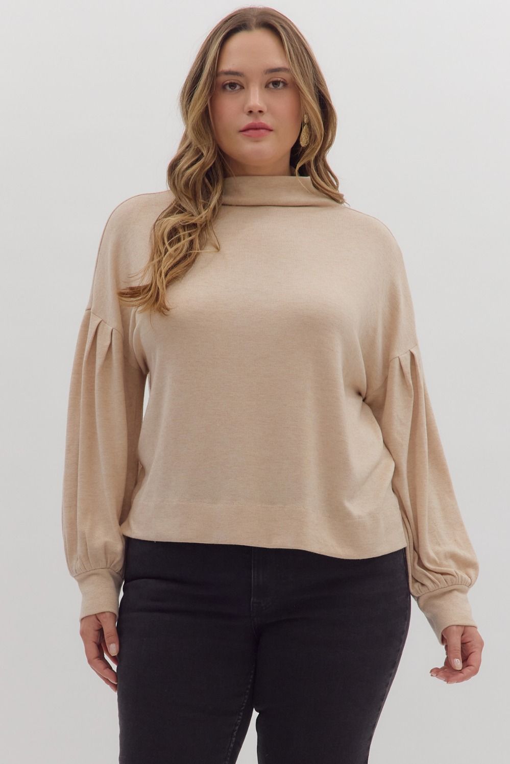 Solid long sleeve mock neck knit top