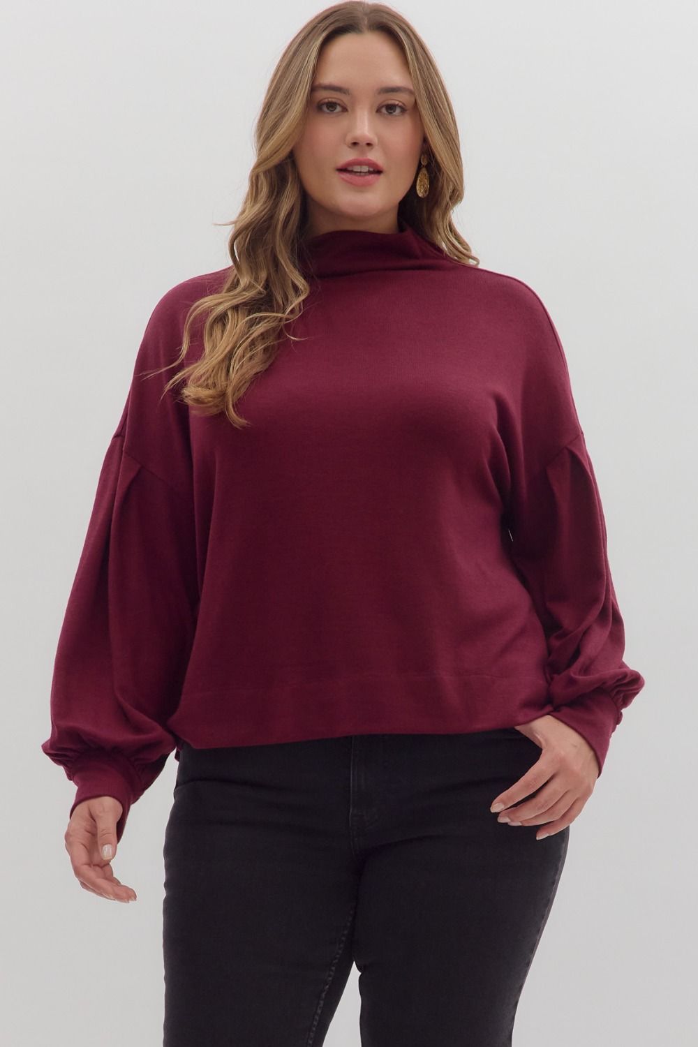 Solid long sleeve mock neck knit top