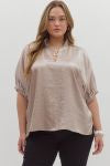 Champagne Short sleeve silk vneck top