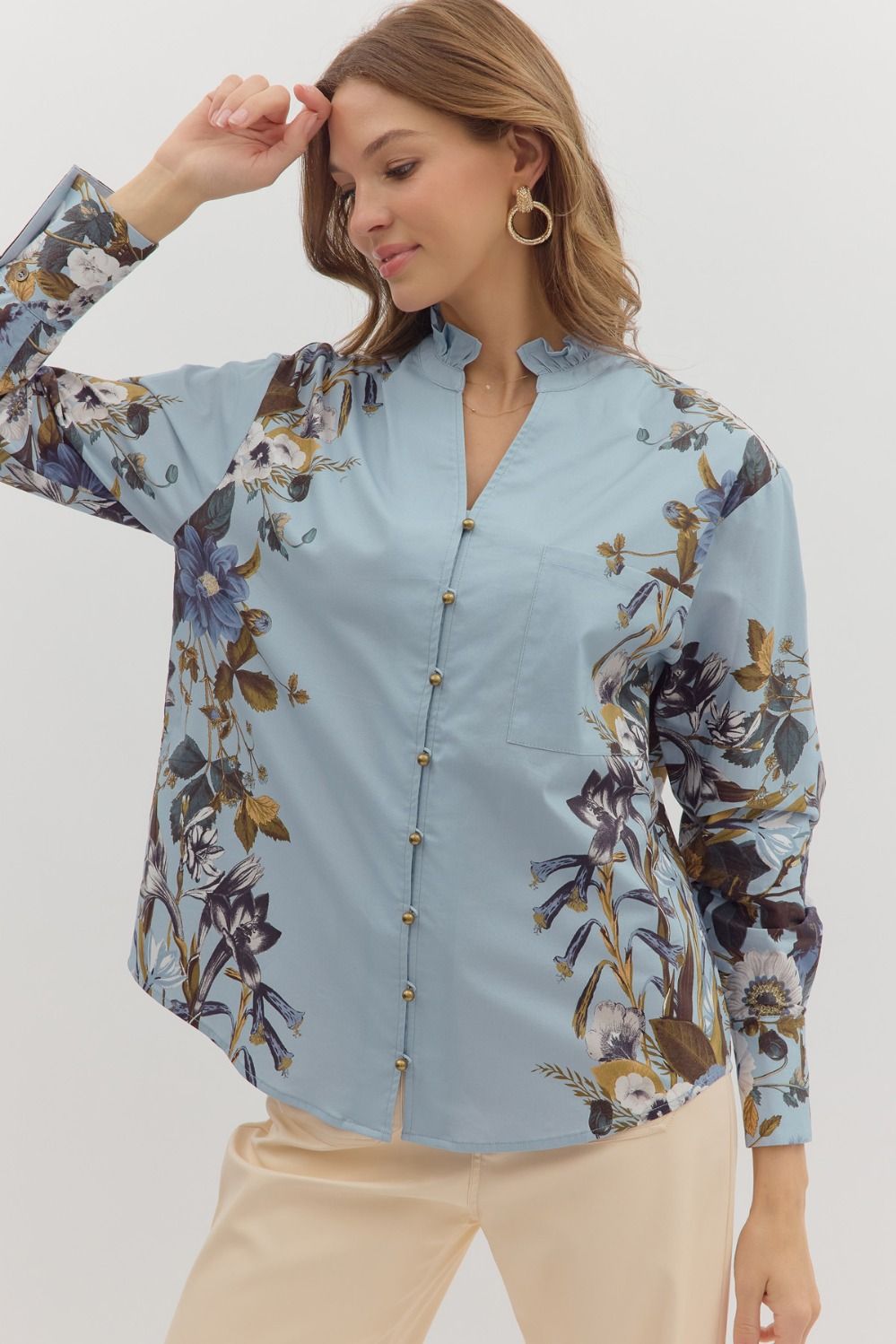 Floral print long shirt sleeve top