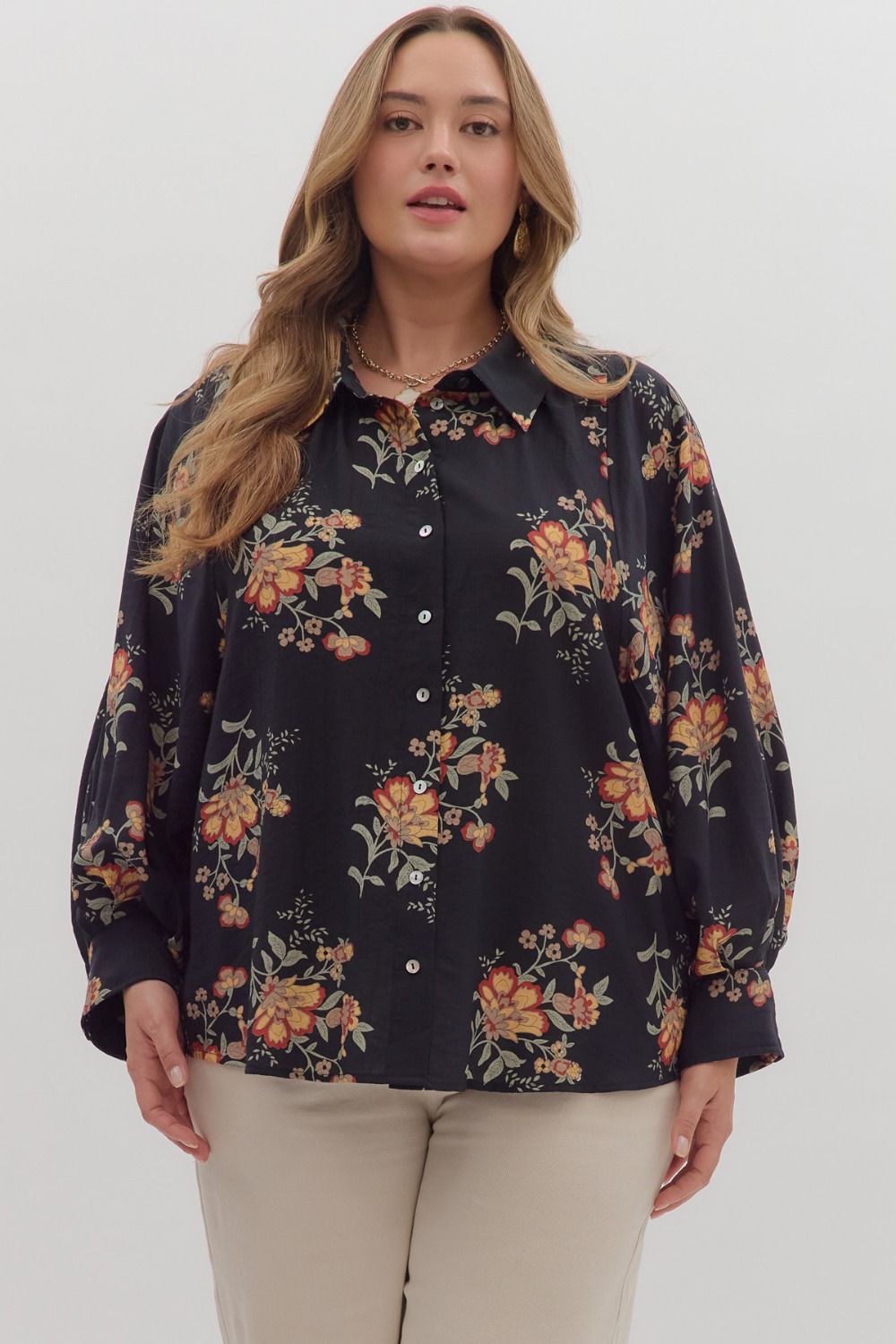 Floral print long sleeve top