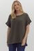Scoop-neck turned-up short sleeve pullover top