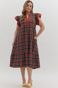 Black Plaid short sleeve maxi dress