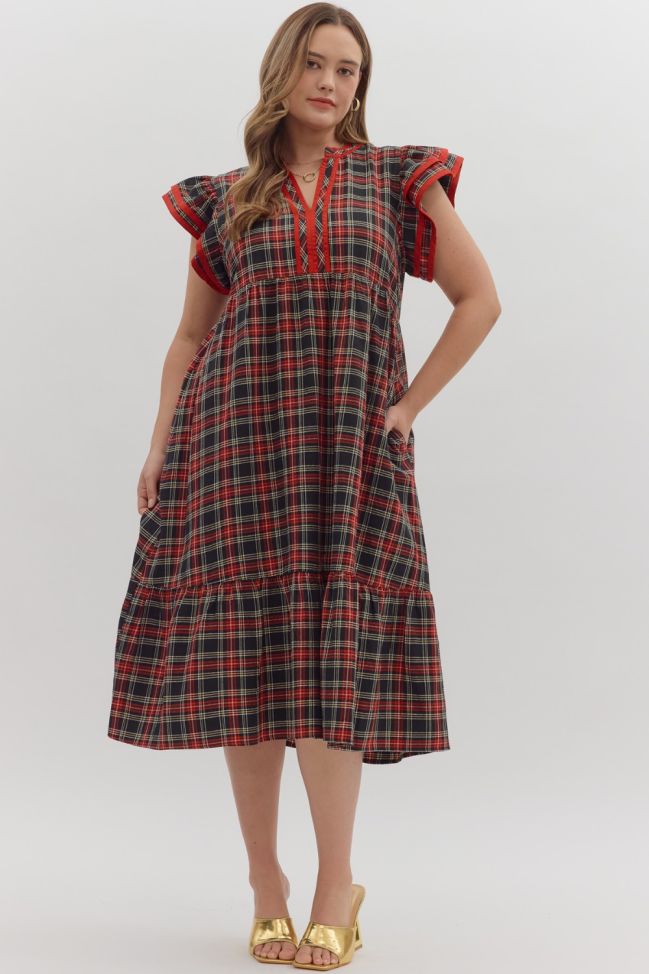 Black Plaid short sleeve maxi dress