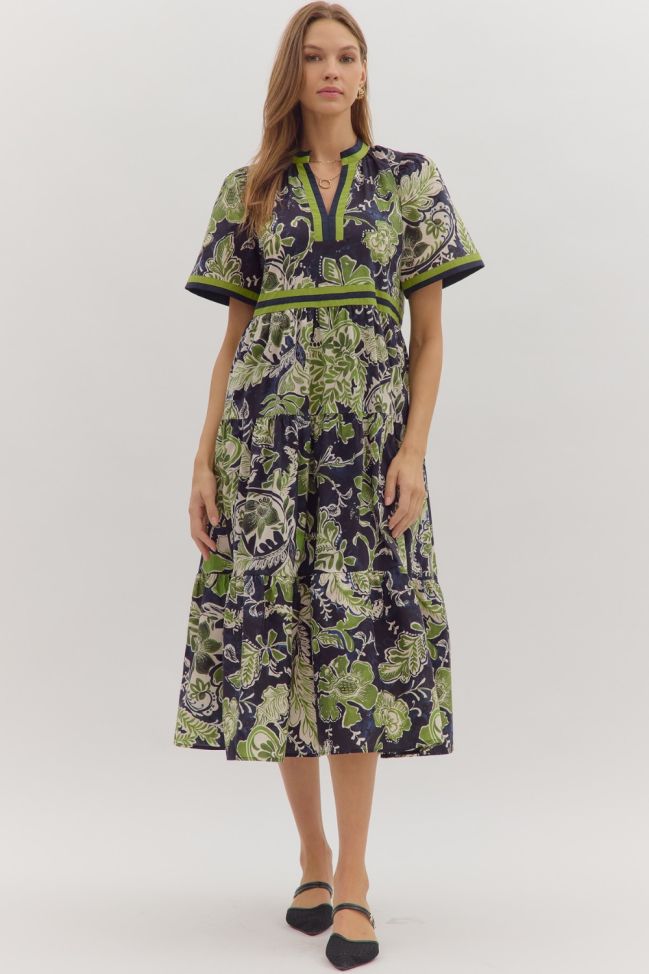 Floral print short sleeve midi dress