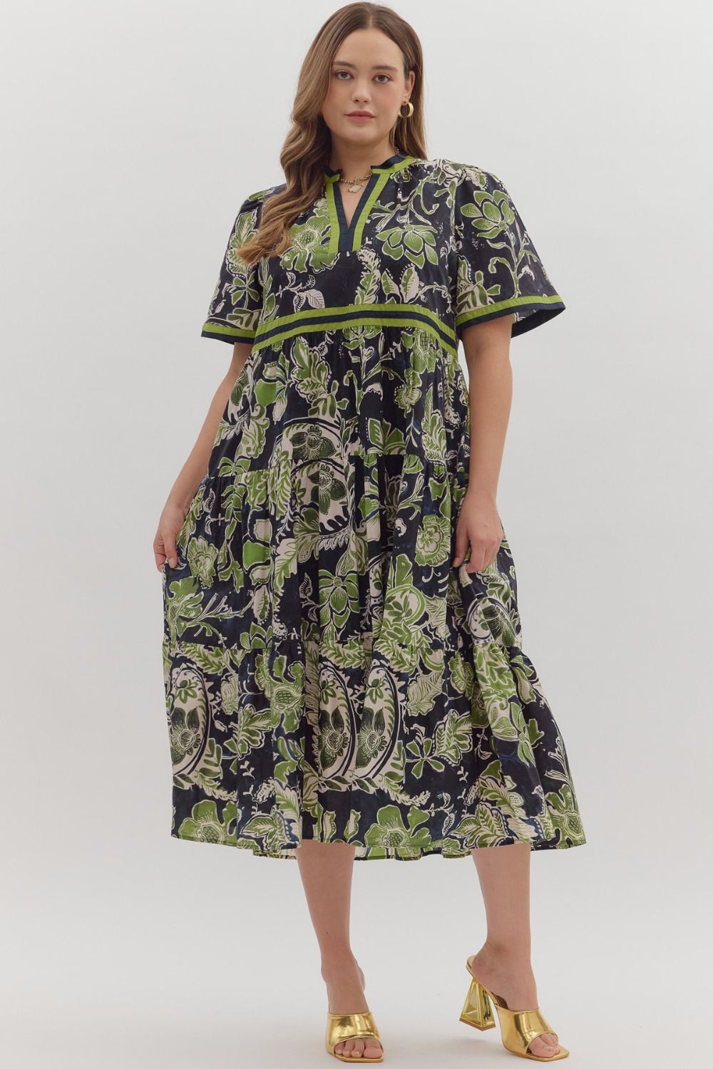 Plus Size Floral print short sleeve midi dress