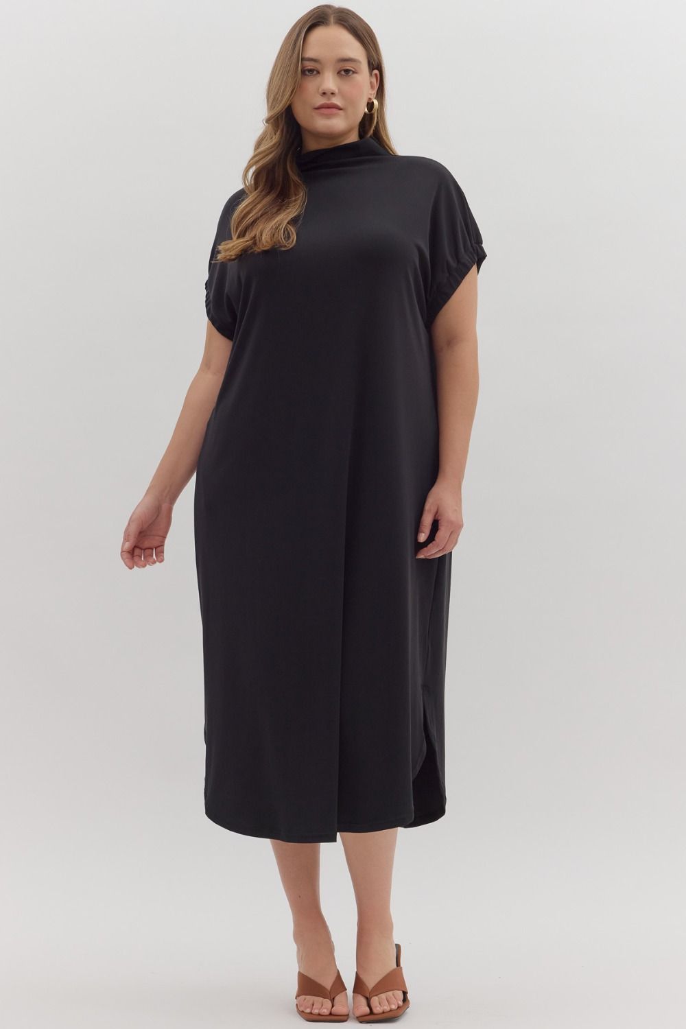 Solid short sleeve midi dress