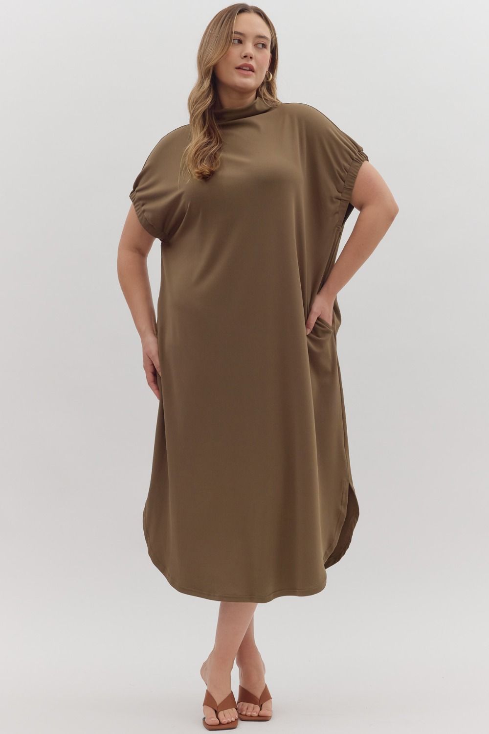 Solid short sleeve midi dress