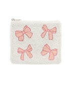 Pink Bow Beaded White Coin Purse