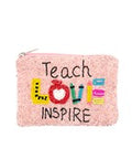 Teach Love Inspire Pink Beaded Coin Purse
