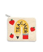 Teacher Pencil Beaded Coin Purse