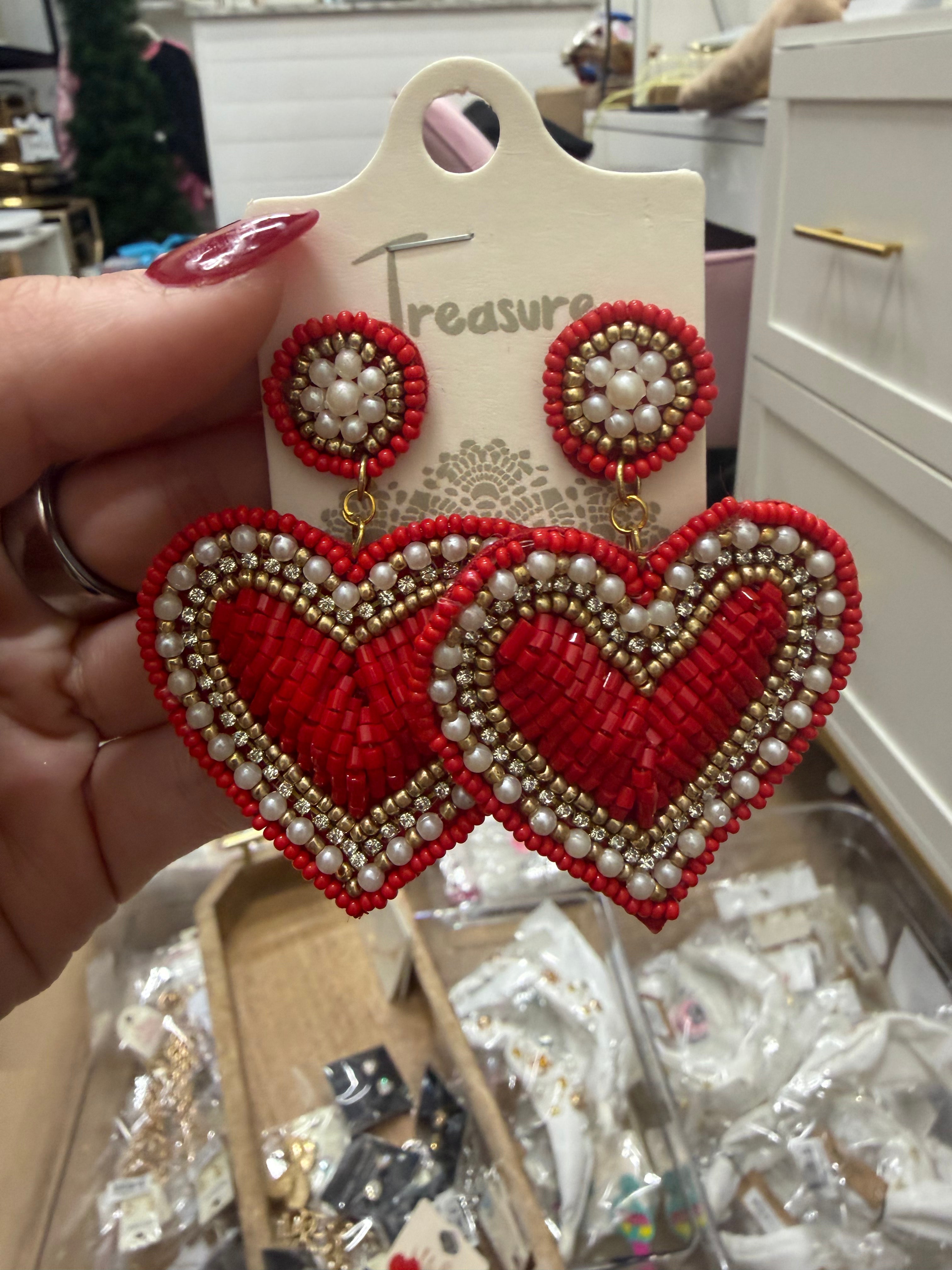 Beaded Heart Earrings