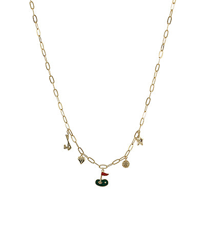 Golf Theme Mixed Charm Necklace