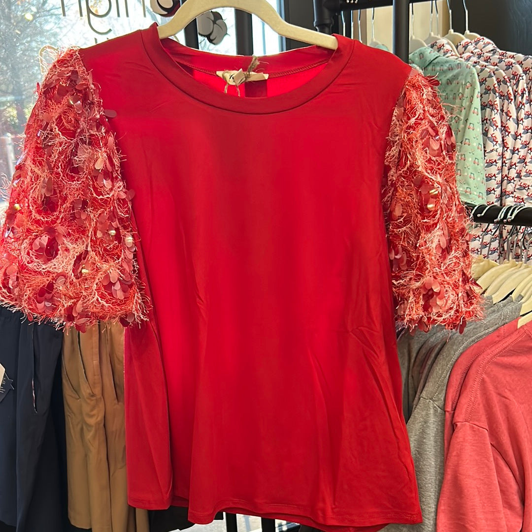 Red Hot Sequin Fringe Top