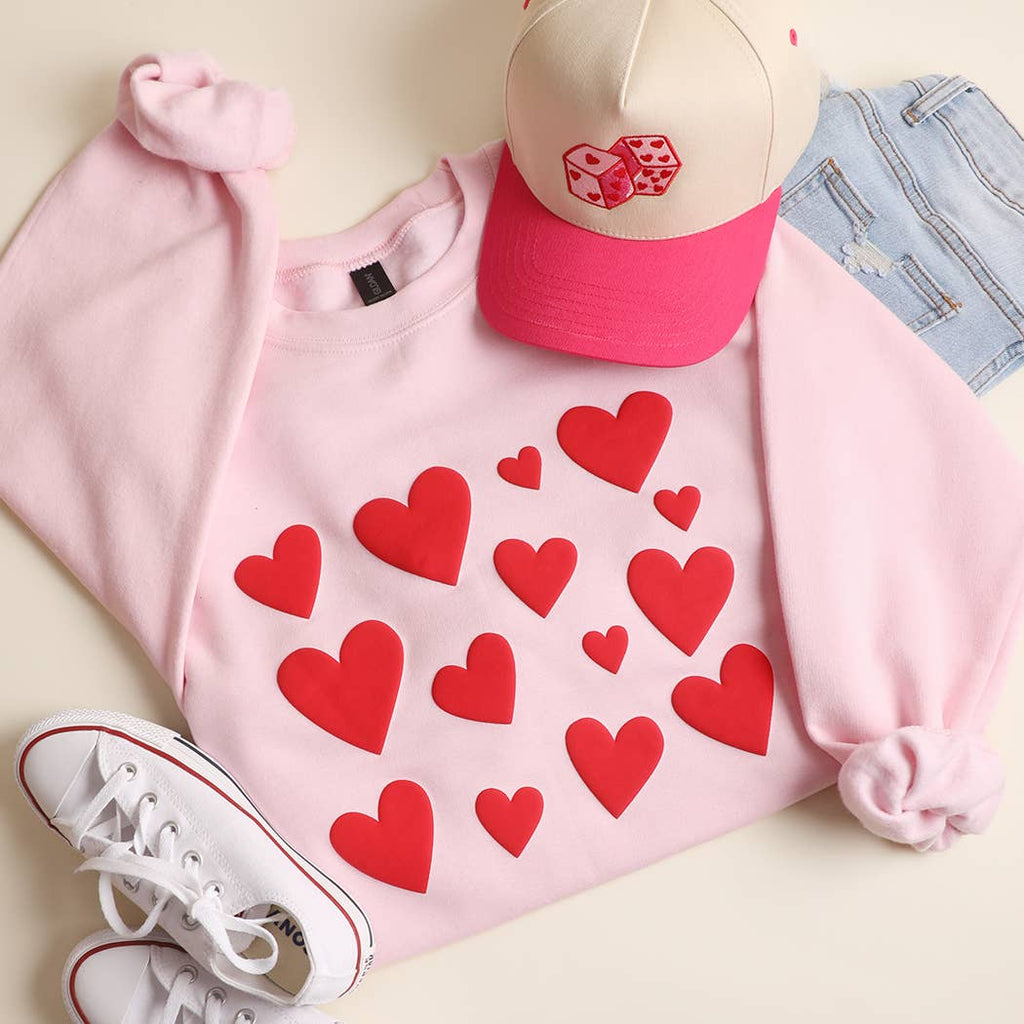 Red Puffy Heart Pattern Heavyweight Sweatshirt