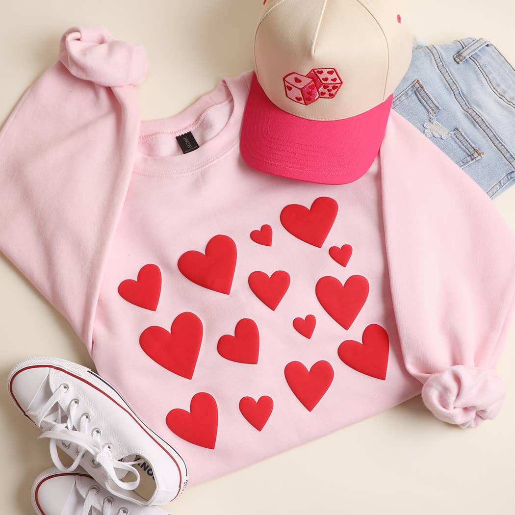 Red Puffy Heart Pattern Heavyweight Sweatshirt