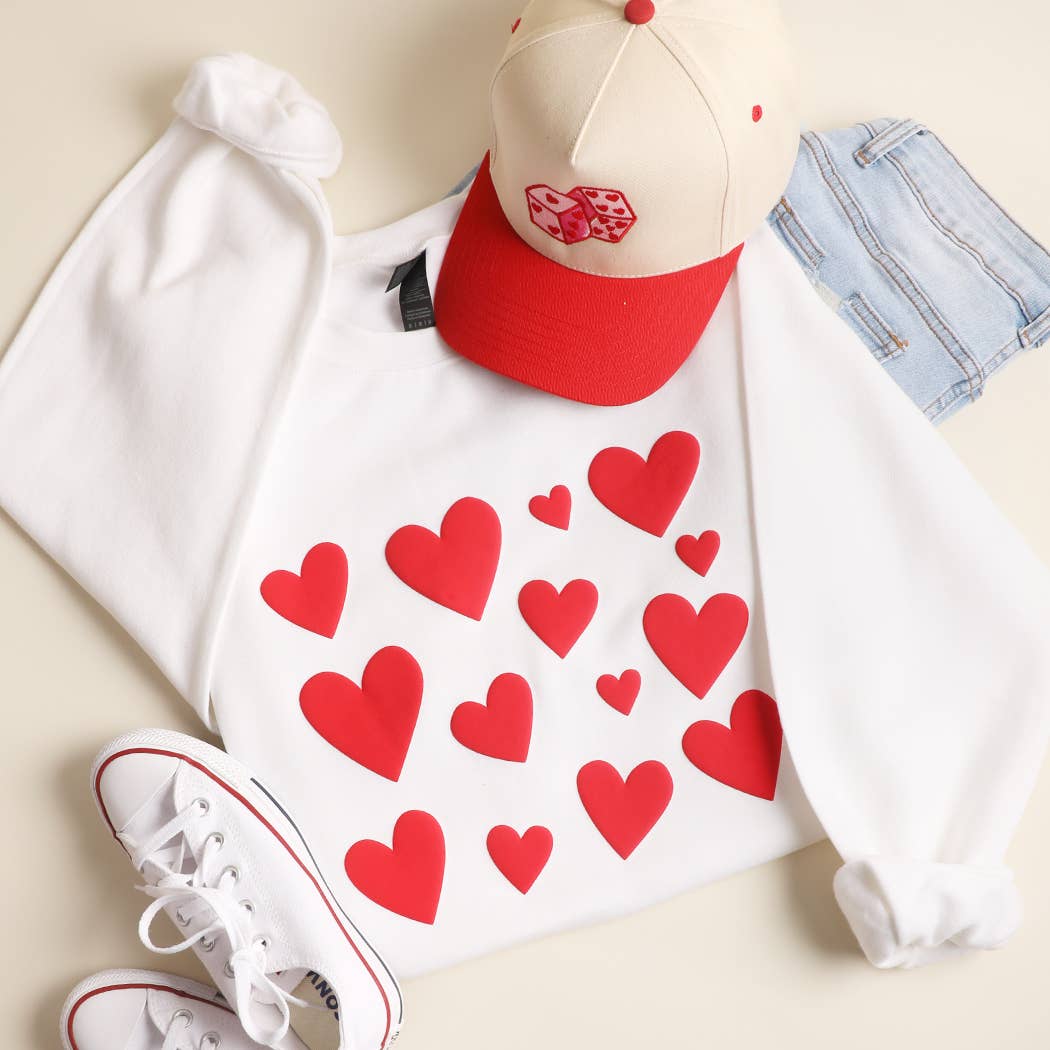 Red Puffy Heart Pattern Heavyweight Sweatshirt